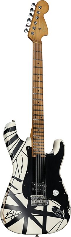 EVH Eddie Van Halen Striped '78 Eruption Electric Guitar (with Gig Bag), White and Black, Body Left Front