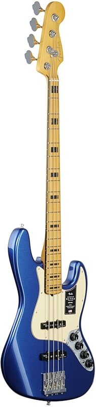 Fender American Ultra Jazz Electric Bass, Maple Fingerboard (with Case), Cobra Blue, Body Left Front