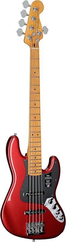 Fender American Ultra II Jazz V Electric Bass, 5-String, Maple Fingerboard (with Case), Sinister Red, Body Left Front
