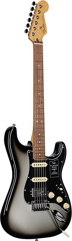 Fender Player Plus Stratocaster HSS Electric Guitar, Pau Ferro Fingerboard (with Gig Bag), Silverburst, Body Left Front