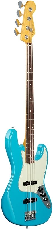 Fender American Professional II Jazz Bass, Rosewood Fingerboard (with Case), Miami Blue, USED, Blemished, Body Left Front