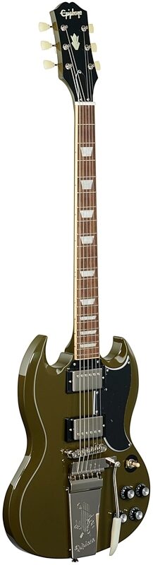 Epiphone Exclusive SG Standard '61 Maestro Vibrola Electric Guitar, Olive Drab Green, Body Left Front