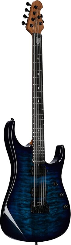 Sterling by Music Man John Petrucci JP150D QM Electric Guitar (with Gig Bag), Cerulean Blue, Body Left Front