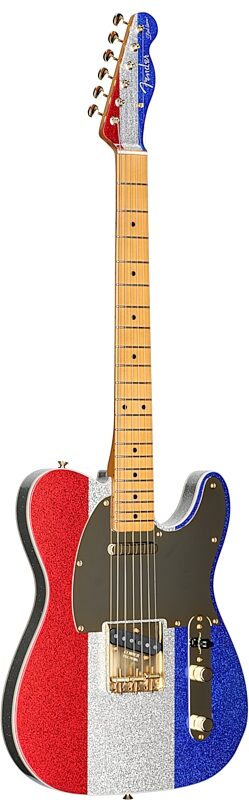 Fender Limited Edition Buck Owens Telecaster Electric Guitar, Maple Fingerboard (with Case), Red Silver Blue, Body Left Front