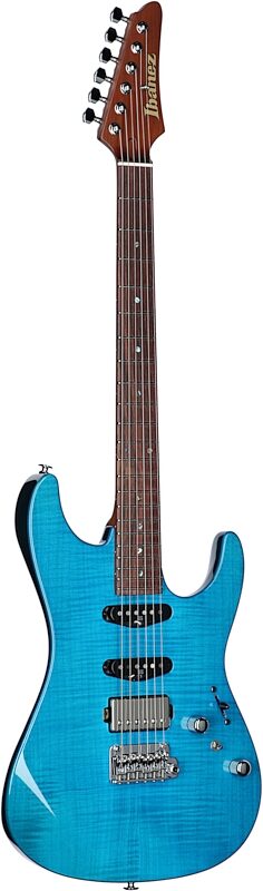 Ibanez MMN-1 Martin Miller Electric Guitar (with Case), Transparent Aqua Blue, Body Left Front