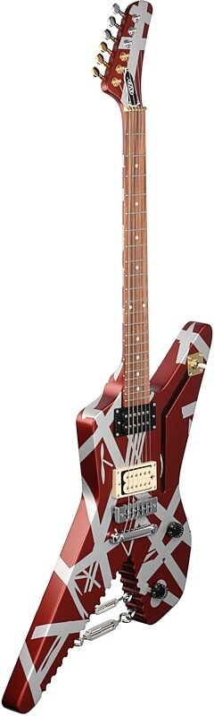 EVH Eddie Van Halen Striped Series Shark Electric Guitar, with Pau Ferro Fingerboard, Burgundy Silver, Body Left Front