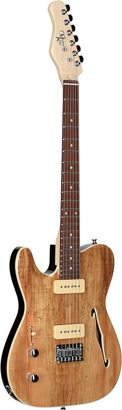 Michael Kelly 59 Thinline Electric Guitar, Left Handed, Natural, Spalted Maple Top, Body Left Front