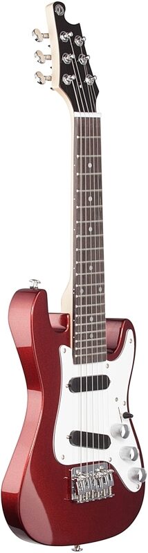 Vorson S-Style Guitarlele Travel Electric Guitar (with Gig Bag), Metallic Red, Body Left Front