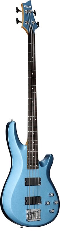Schecter C-4 Deluxe Bass Guitar, Satin Metallic Light Blue, Body Left Front
