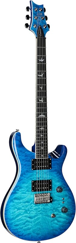 PRS Paul Reed Smith SE Custom 24-08 Quilt Electric Guitar (with Gig Bag), Lake Blue, Body Left Front