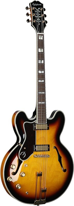 Epiphone Sheraton Semi-Hollow Body Electric Guitar, Left-Handed (with Gig Bag), Vintage Sunburst, Body Left Front
