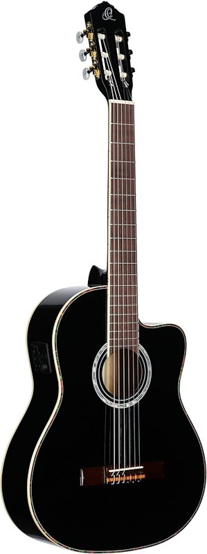 Ortega RCE141 Classical Acoustic-Electric Guitar (with Gig Bag), Black, Body Left Front