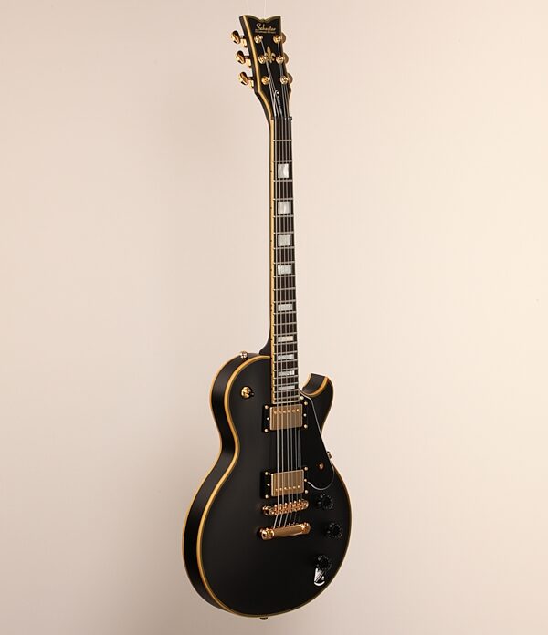Schecter Solo II Custom Electric Guitar, Aged Black Satin, Gold Hardware, Body Left Front