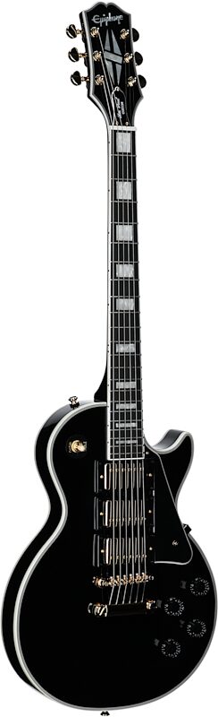Epiphone Exclusive Les Paul Custom 3-Pickup Electric Guitar (with Soft Case), Ebony, Body Left Front