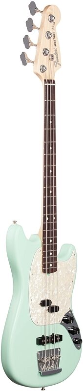 Fender American Performer Mustang Electric Bass Guitar, Rosewood Fingerboard (with Gig Bag), Satin Surf Green, Body Left Front