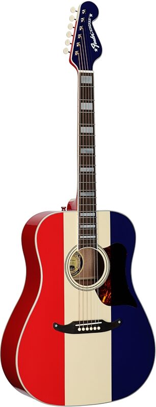 Fender Buck Owens Kingman Acoustic-Electric Guitar (with Case), Red White and Blue, Body Left Front