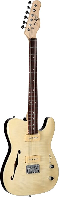 Michael Kelly 59 Thinline Electric Guitar, Natural Top, Flame Maple, Body Left Front