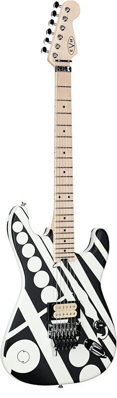 EVH Eddie Van Halen Striped Series Electric Guitar, Satin Crop Circles (Black and White), Body Left Front