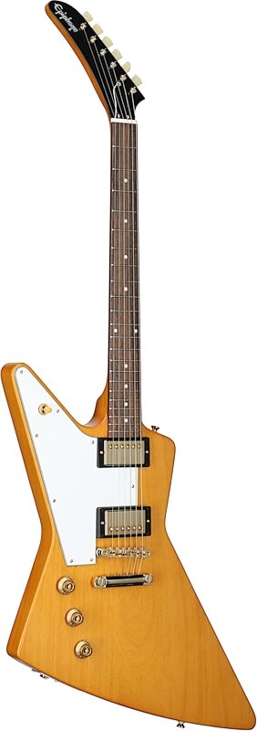 Epiphone 1958 Korina Explorer Electric Guitar, Left-Handed (with Case), Aged Natural, with White Pickguard, Body Left Front