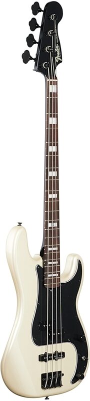 Fender Duff McKagan Deluxe Precision Electric Bass, Rosewood Fingerboard (with Gig Bag), White Pearl, Body Left Front
