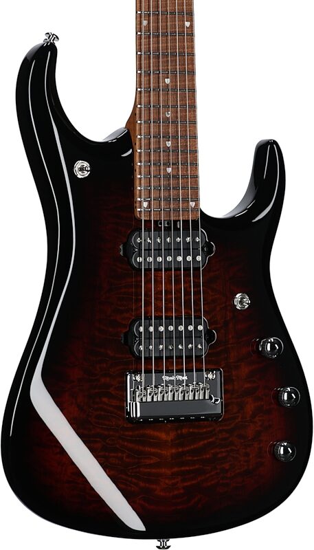 Ernie Ball Music Man John Petrucci JP15 7 Electric Guitar (with Case), Tiger Eye Quilt, Serial Number F97488, Full Left Front