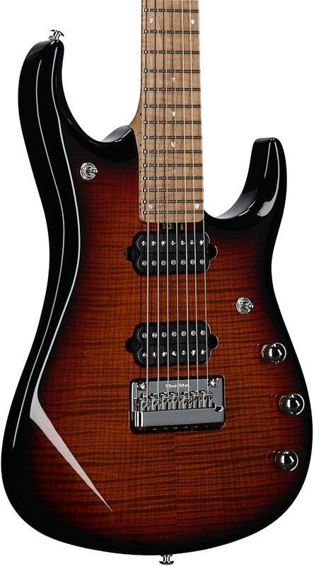 Ernie Ball Music Man John Petrucci JP15 7 Electric Guitar (with Case), Tiger Eye Flame, Serial Number K00774, Full Left Front