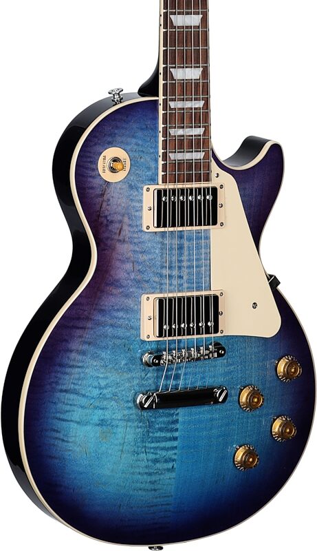 Gibson Les Paul Standard 50s Custom Color Electric Guitar, Figured Top (with Case), Blueberry Burst, Serial Number 222030081, Full Left Front