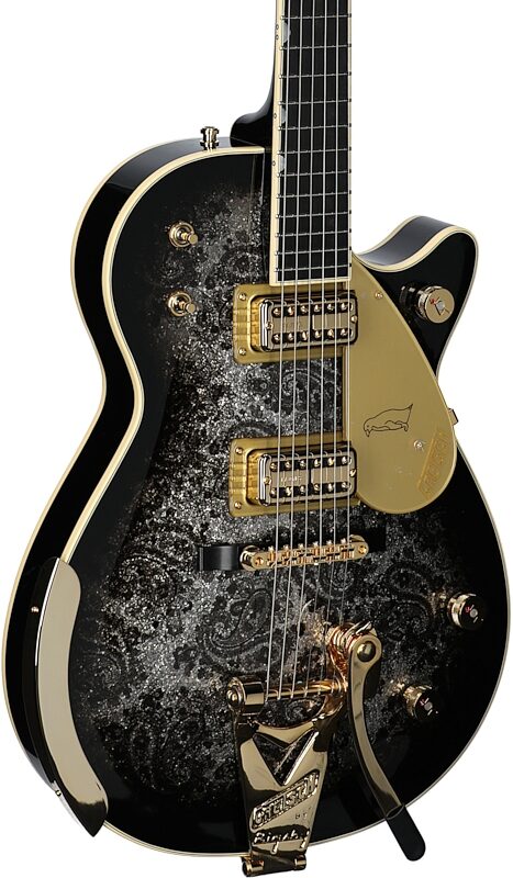 Gretsch G6134TG Limited Edition Paisley Penguin Electric Guitar (with Case), Black Paisley Penguin, Serial Number JT23114451, Full Left Front