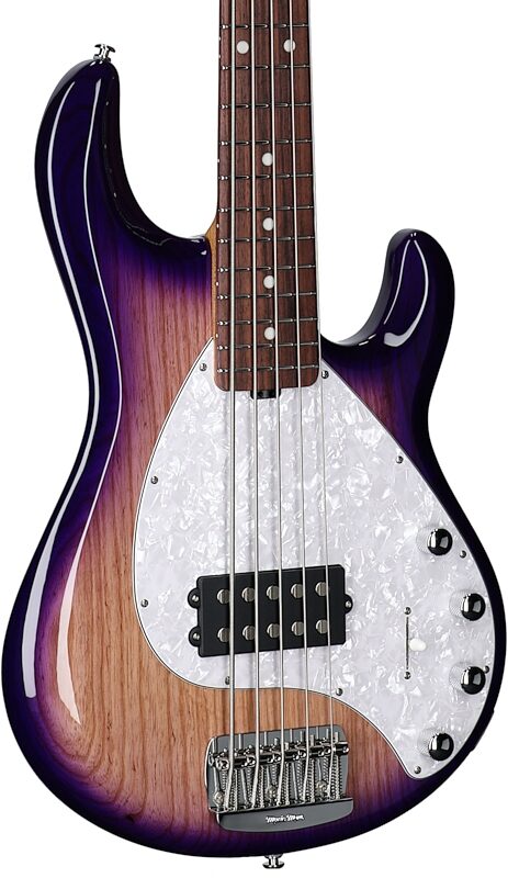Ernie Ball Music Man StingRay 5 Special Electric Bass, 5-String (with Case), Purple Sunset, Serial Number K03575, Full Left Front