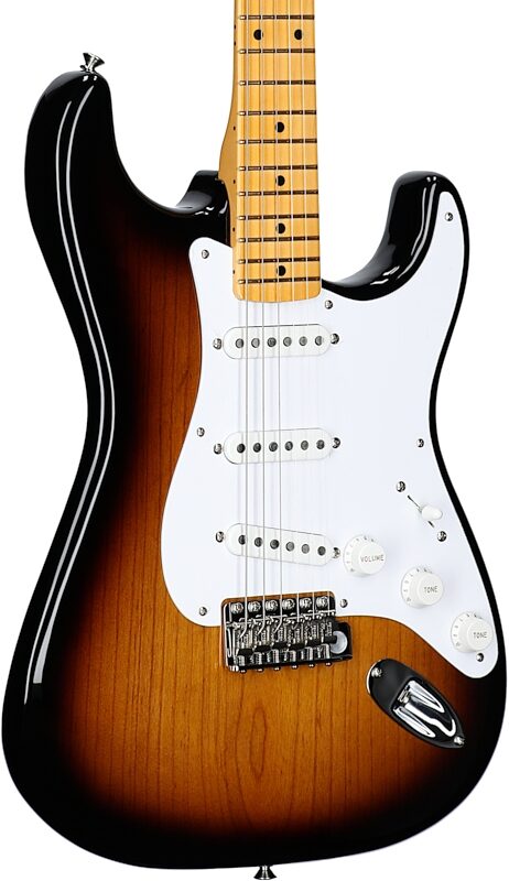 Fender 70th Anniversary American Vintage II 1954 Stratocaster Electric Guitar (with Case), 2-Color Sunburst, Serial Number V701396, Full Left Front