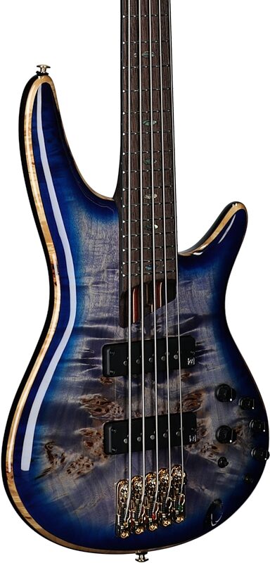 Ibanez SR2605 Premium Electric Bass, 5-String (with Gig Bag), Cerulean Blue Burst, Serial Number 240300088, Full Left Front