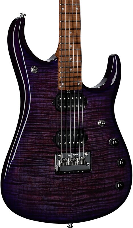 Ernie Ball Music Man John Petrucci JP15 Electric Guitar (with Gig Bag), Purple Nebula Flame, Serial Number H07368, Full Left Front