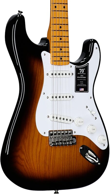 Fender 70th Anniversary American Vintage II 1954 Stratocaster Electric Guitar (with Case), 2-Color Sunburst, Serial Number V702484, Full Left Front