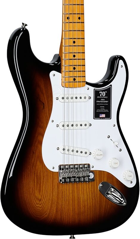 Fender 70th Anniversary American Vintage II 1954 Stratocaster Electric Guitar (with Case), 2-Color Sunburst, Serial Number V704164, Full Left Front