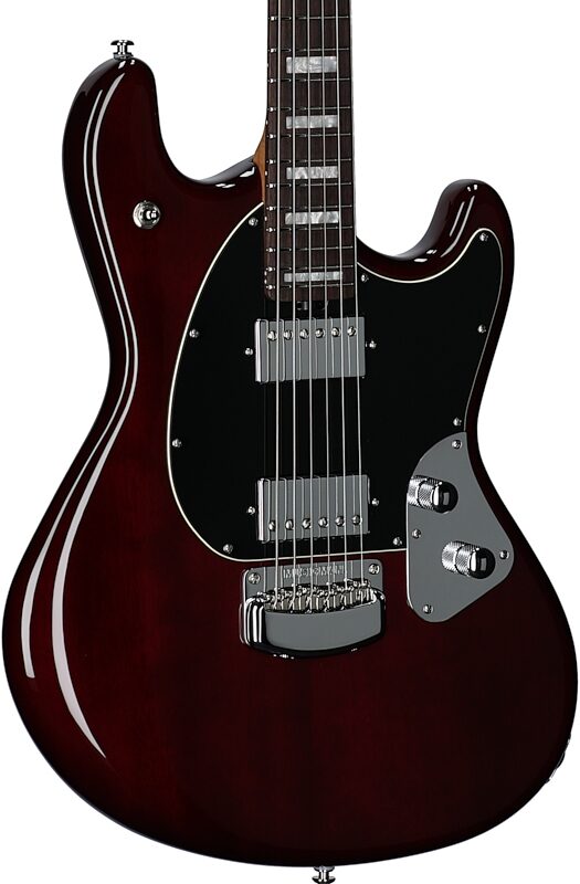 Ernie Ball Music Man BFR StingRay Baritone Electric Guitar (with MONO Case), Transparent Oxblood, Serial Number D00984, Full Left Front