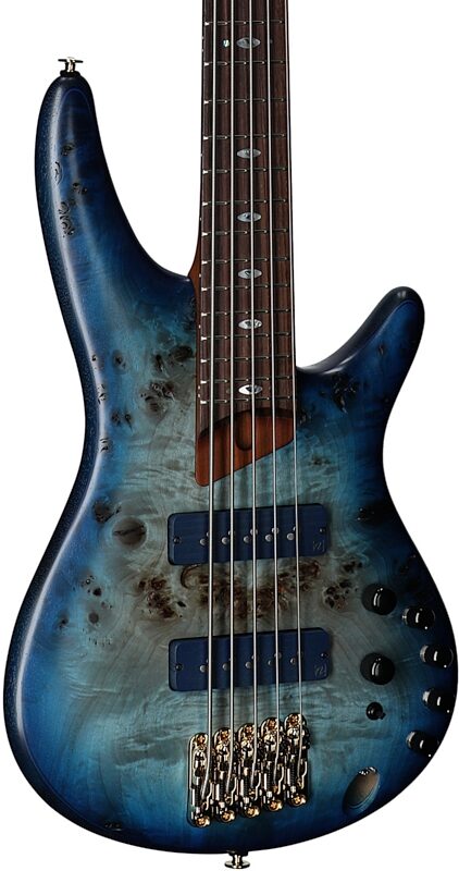 Ibanez SR6605 Prestige Electric Bass, 5-String (with Case), Ghost Fleet Blue, Serial Number 210001F2512121, Full Left Front
