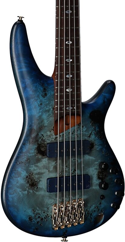 Ibanez SR6605 Prestige Electric Bass, 5-String (with Case), Ghost Fleet Blue, Serial Number 210001F2503154, Full Left Front