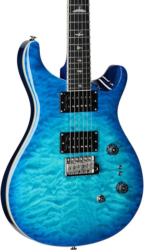 PRS Paul Reed Smith SE Custom 24-08 Quilt Electric Guitar (with Gig Bag), Lake Blue, Full Left Front
