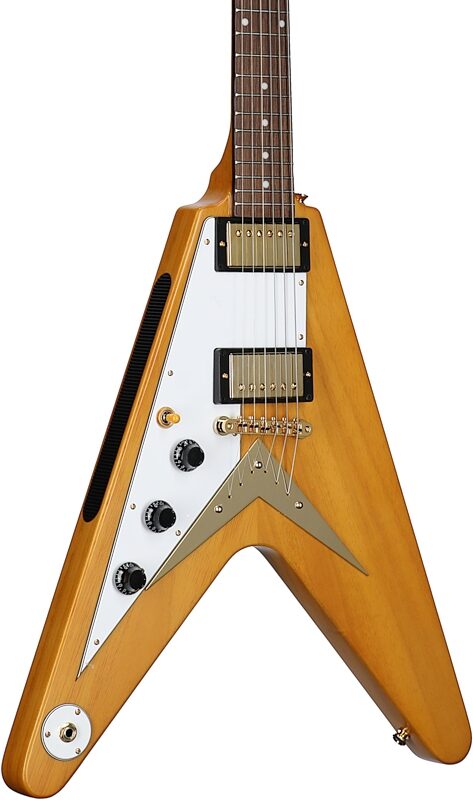 Epiphone 1958 Korina Flying V Electric Guitar, Left-Handed (with Case), With White Pickguard, Full Left Front