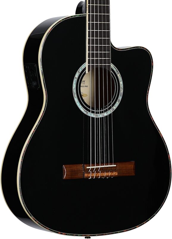 Ortega RCE145 Classical Acoustic-Electric Guitar (with Gig Bag), Black, Scratch and Dent, Full Left Front