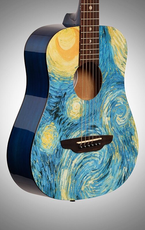 Luna Safari Starry Night Travel Acoustic Guitar (with Gig Bag), New, Full Left Front