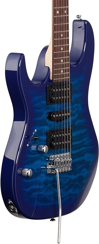 Ibanez GRX70QA Quilt Top Left-Handed Electric Guitar, Transparent Blue Burst, Full Left Front