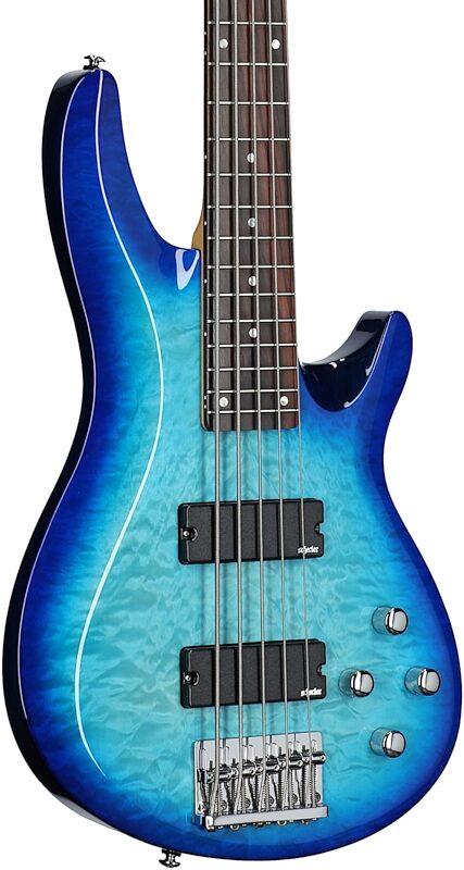 Schecter C-5 Plus Electric Bass, Ocean Blue Burst, Full Left Front