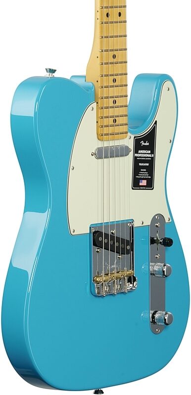 Fender American Professional II Telecaster Electric Guitar, Maple Fingerboard (with Case), Miami Blue, Full Left Front