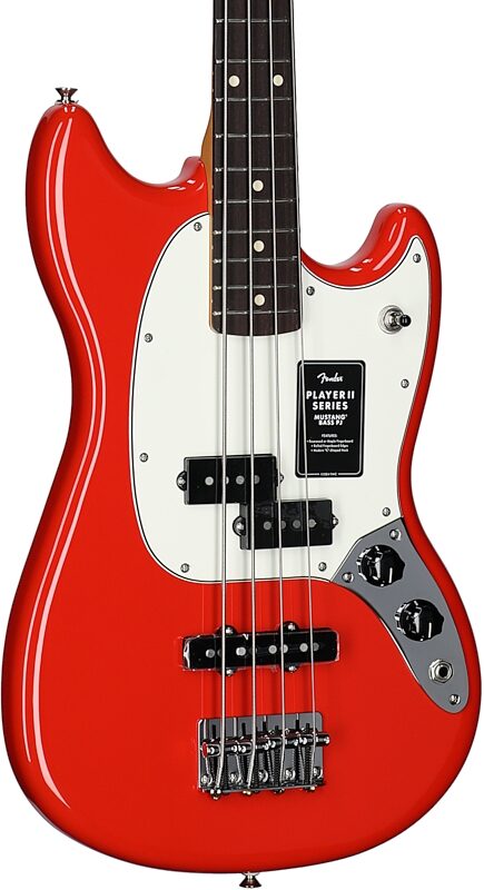 Fender Player II Mustang PJ Electric Bass, with Rosewood Fingerboard, Coral Red, Full Left Front