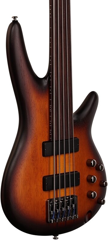 Ibanez SRF705 Portamento Fretless Electric Bass, 5-String, Brown Sunburst, Full Left Front