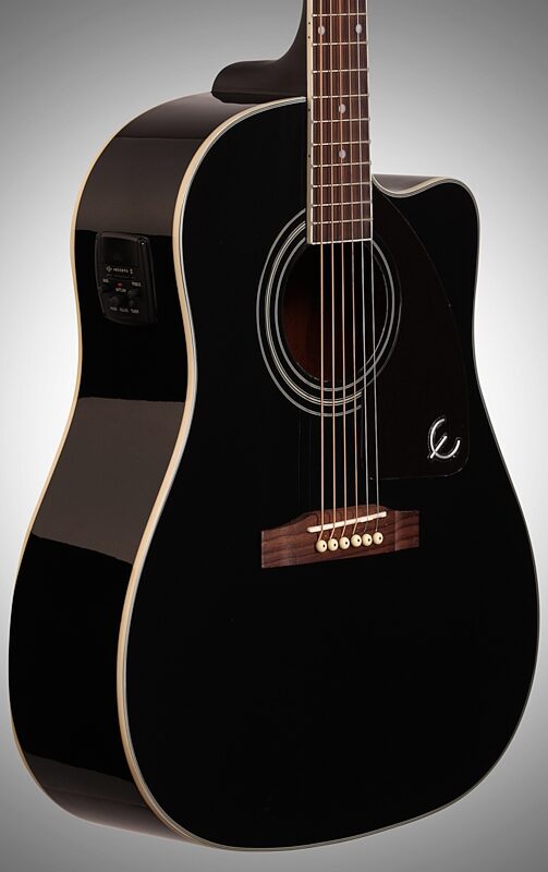 Epiphone J-45 EC Studio Acoustic-Electric Guitar, Ebony, Blemished, Full Left Front