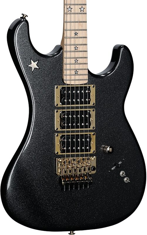 Kramer Jersey Star Electric Guitar, with Gold Floyd Rose, Black Pearl, (with Gig Bag), Full Left Front