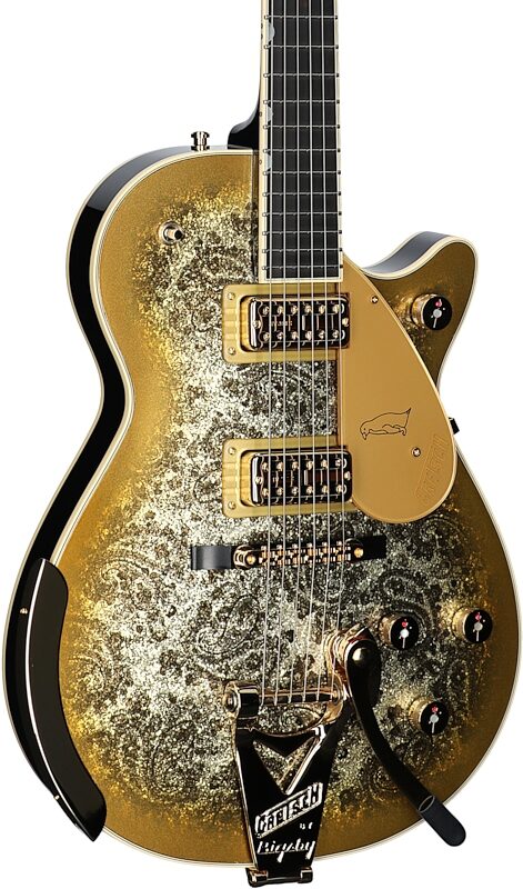 Gretsch G6134TG Limited Edition Paisley Penguin Electric Guitar (with Case), Gold Paisley, Full Left Front