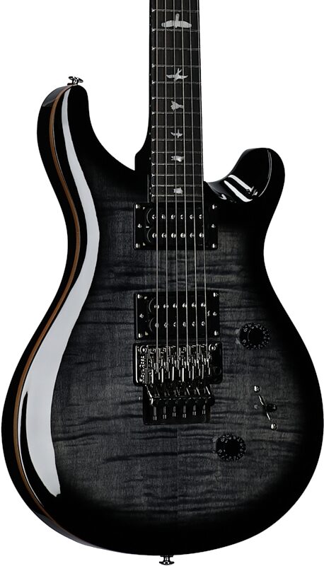 PRS Paul Reed Smith SE Custom 24 Electric Guitar with Floyd Rose (with Gig Bag), Charcoal Burst, Full Left Front